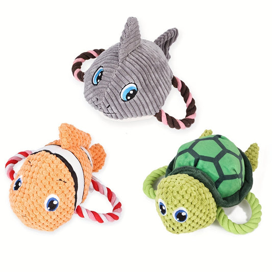Turtle Shaped Dog Chew Toy - Durable Interactive Pet Toy for Teeth Cleaning | Stuffed Squeaky Dog Toy for Small to Large Dogs